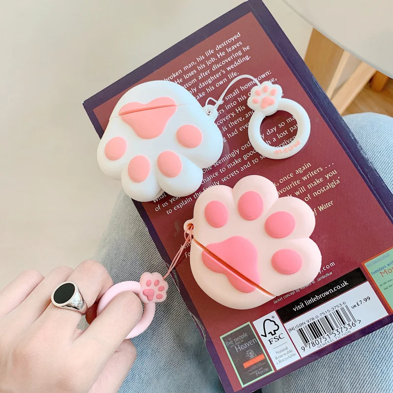 Cute cartoon cat pad earhphone Case For airpods Bluetooth headset shell Interesting headphone cover 3D silicone soft | Электроника