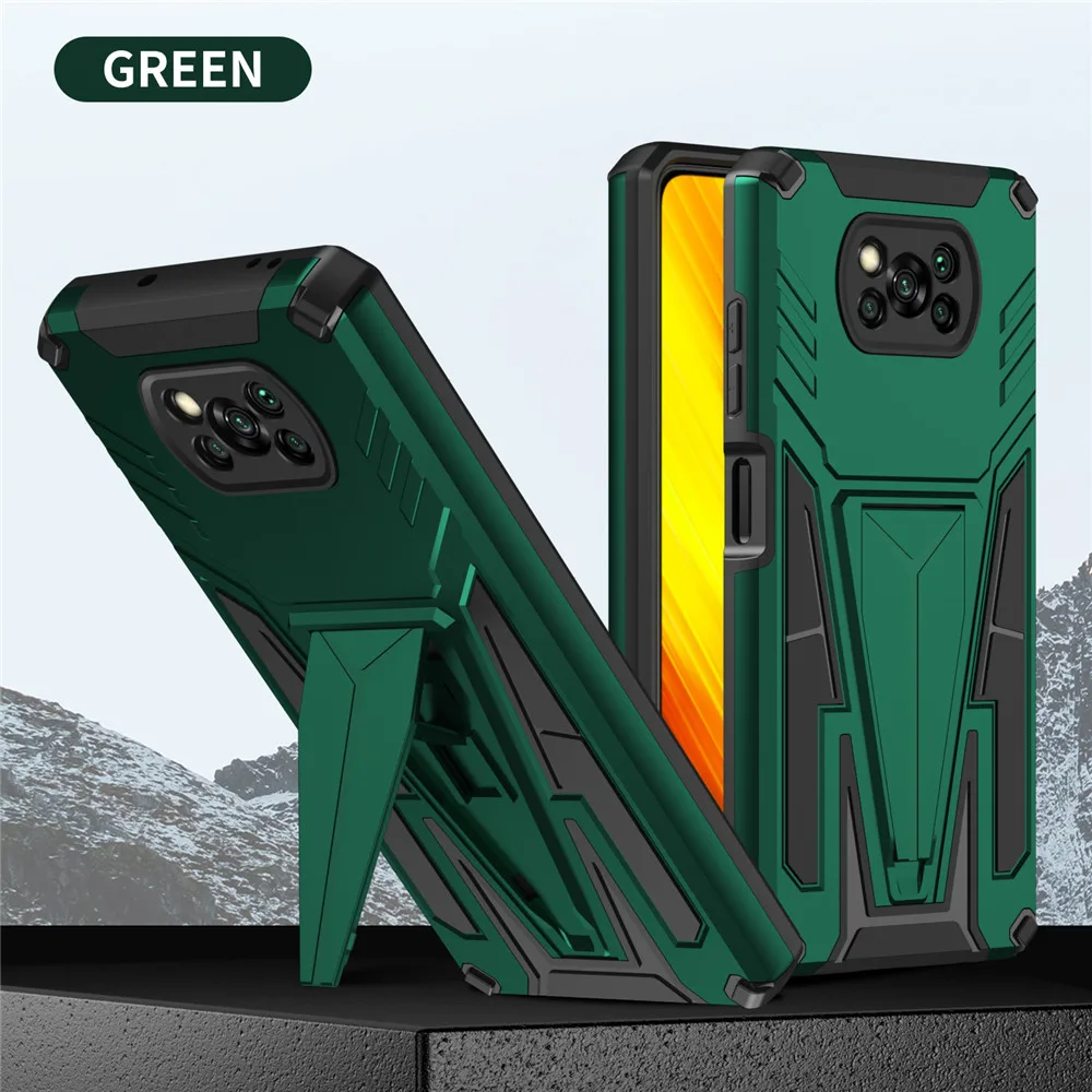 

POCO X3 PRO Case Phone Cover POCO X3 Luxury Shockproof Tough Silicone Armor Case Stand Holder FOR Xiaomi Poco X3 NFC X 3 PRO