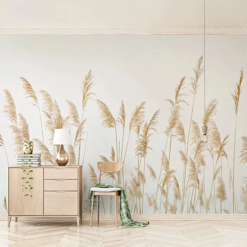 

Nordic Style Reed Plant Wallpaper Modern Living Room Bedroom Home Decor Self-Adhesive Waterproof 3D Wall Sticker