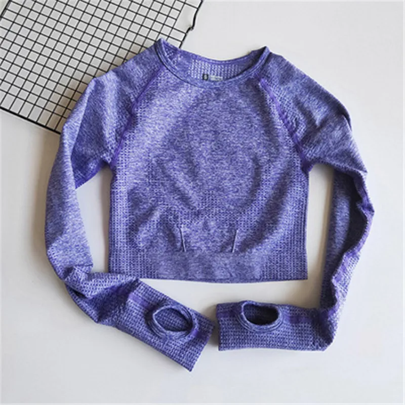 purple Peeli бесшовный укороченный топ для йоги, Женский Топ для занятий йогой с длинным рукавом, укороченный топ для спортзала, спортивная одежда для активного отдыха, фитнес-футболки, футболка для тренировок - Цвет: purple