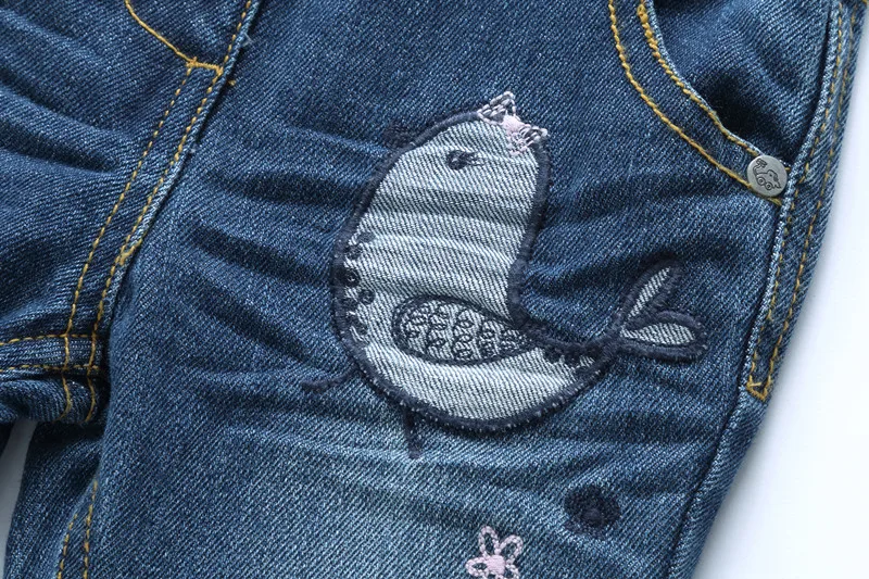 Модные брюки для малышей джинсы новорожденных с цветами и птицами девочек