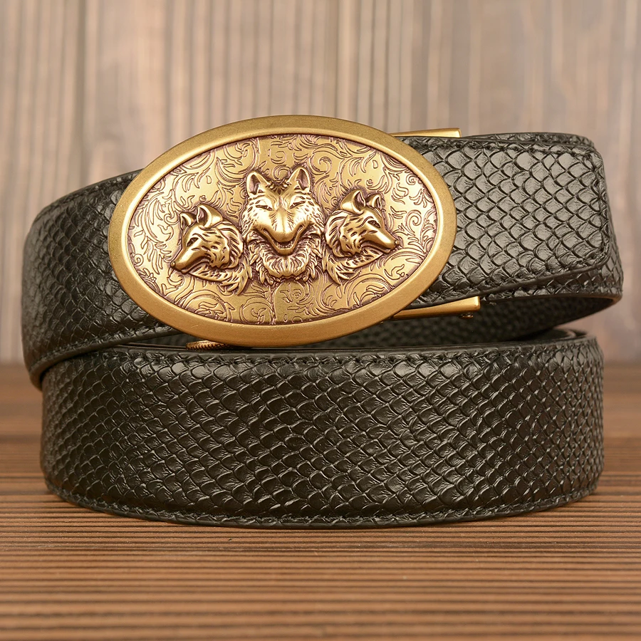 Модные мужские ремни из натуральной кожи с автоматической пряжкой воловьей