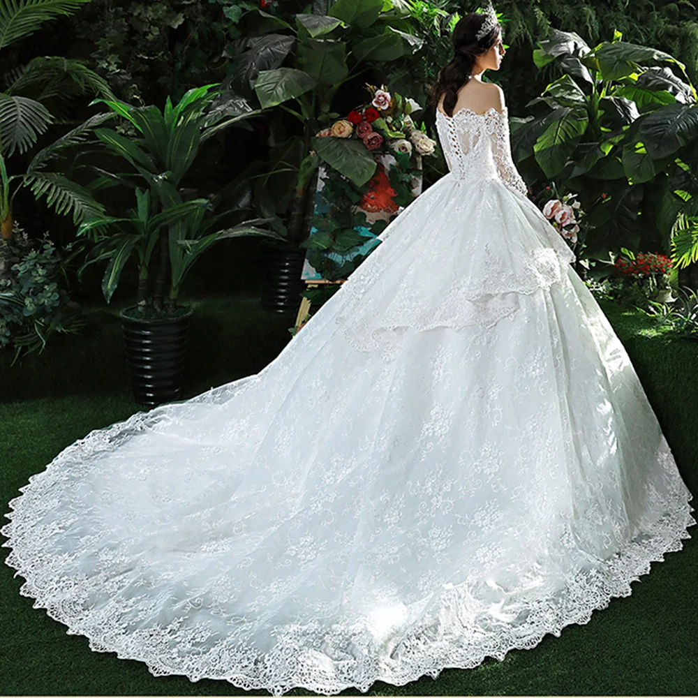 Свадебное платье принцессы с изображением вуали Brautkleid вырез лодочкой три четверти рукав Кружевная аппликация украшенная бисером белые платья невесты