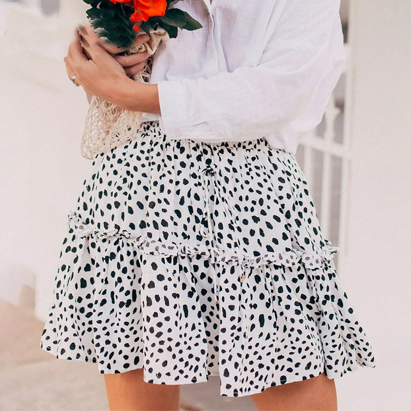 Red Ruffles Leopard Summer Skirts Women NEW Sexy Boho Mini Retro Casual A Line High Waist Girls Short |