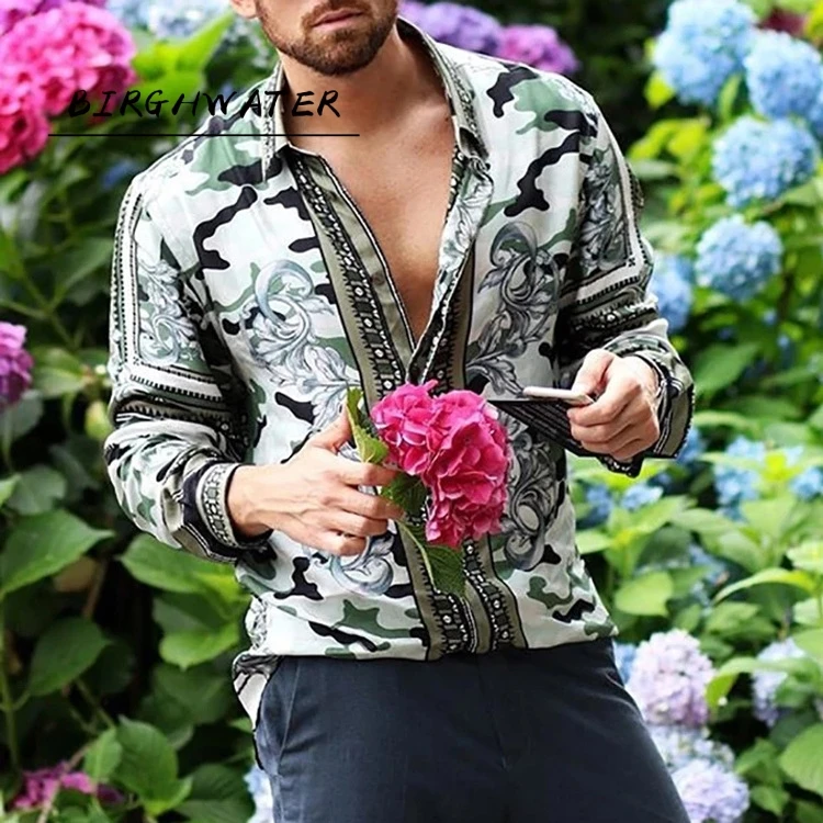 Модная повседневная мужская рубашка с длинным рукавом на весну и осень новая