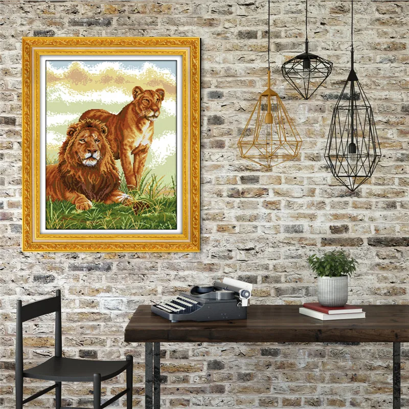 Сопровождающий Лев Китайский рисунок Вышивка крестом DIY DMC 14CT вышитый набор