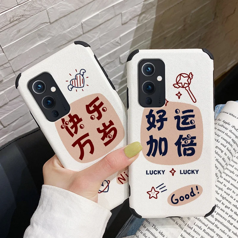 

Long Live Happy Phone Case For Oneplus 9 9pro 8t 8 8pro Four Corners Stick Leather Cover