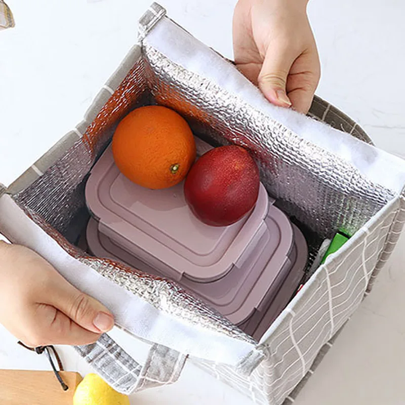

Cotton Linen/Aluminum foil Waterproof Hand-held High-capacity Lunch Bag for Women Kids Men Insulated Thermal 1Pcs Portable