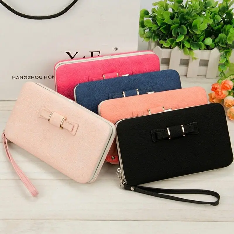 

New Fashion Cute Women Bowknot Wallet Long Purse Phone Card Holder Clutch Large Capacity Pocket