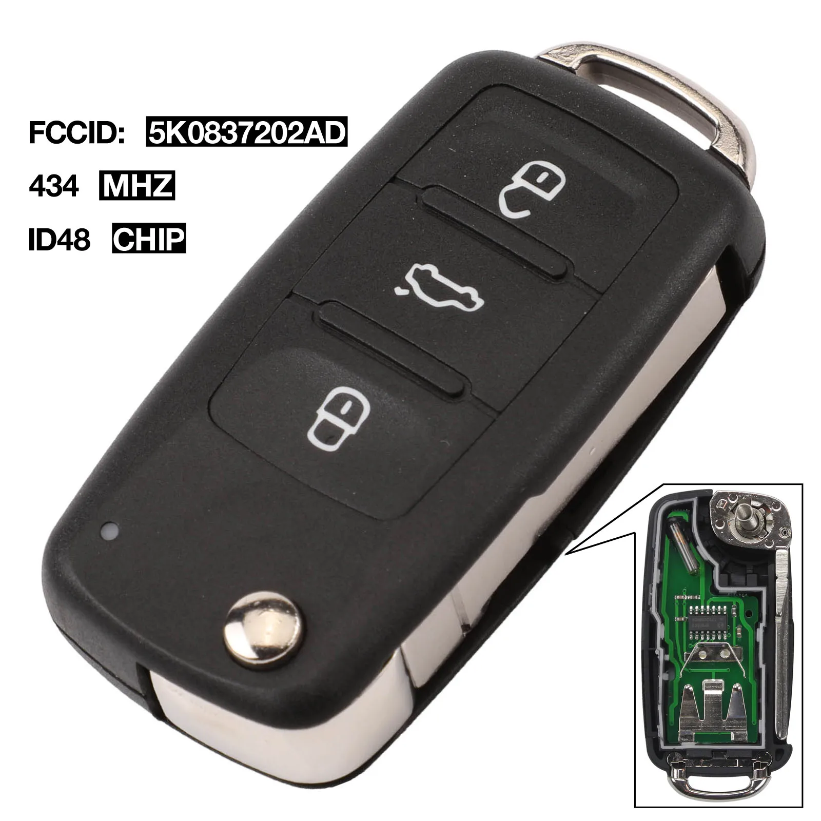 Kutery 3BTN 5K0837202AD дистанционный флип ключ 434 МГц ID48 чип для VW Volkswagen GOLF PASSAT Tiguan Polo Jetta Beetle