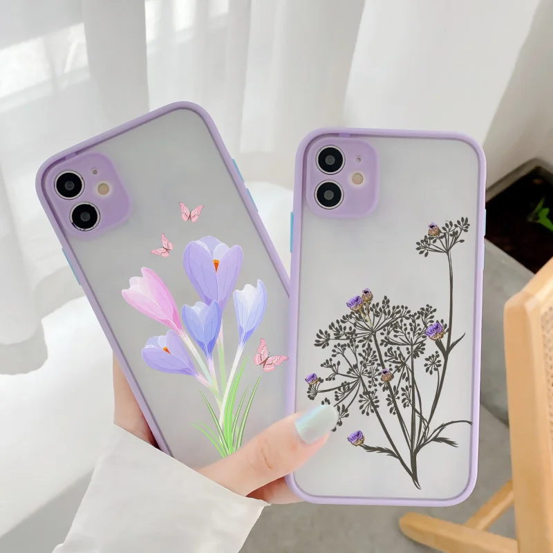 NEW Fashion Pretty Flowers Phone Case For iPhone 12 11 13 Pro Max 7 8 Plus X XR XS Max SE 2020 6 Luxury Color Thick Border Cover