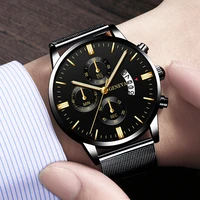 2020 mens fashion business calendar watches luxury blue stainless steel mesh belt analog quartz watch relogio masculino top