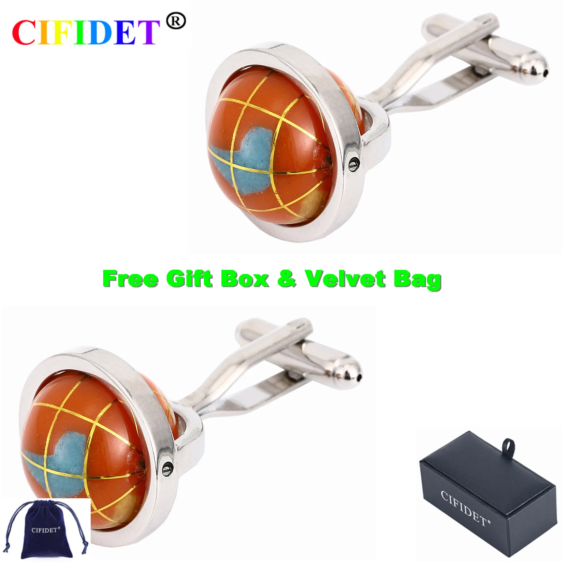 

CIFIDET дизайнерская запонка оранжевый поворотной Глобус рубашка Запонки с бархатным мешочком и подарочной коробке ювелирные изделия Аксессу...