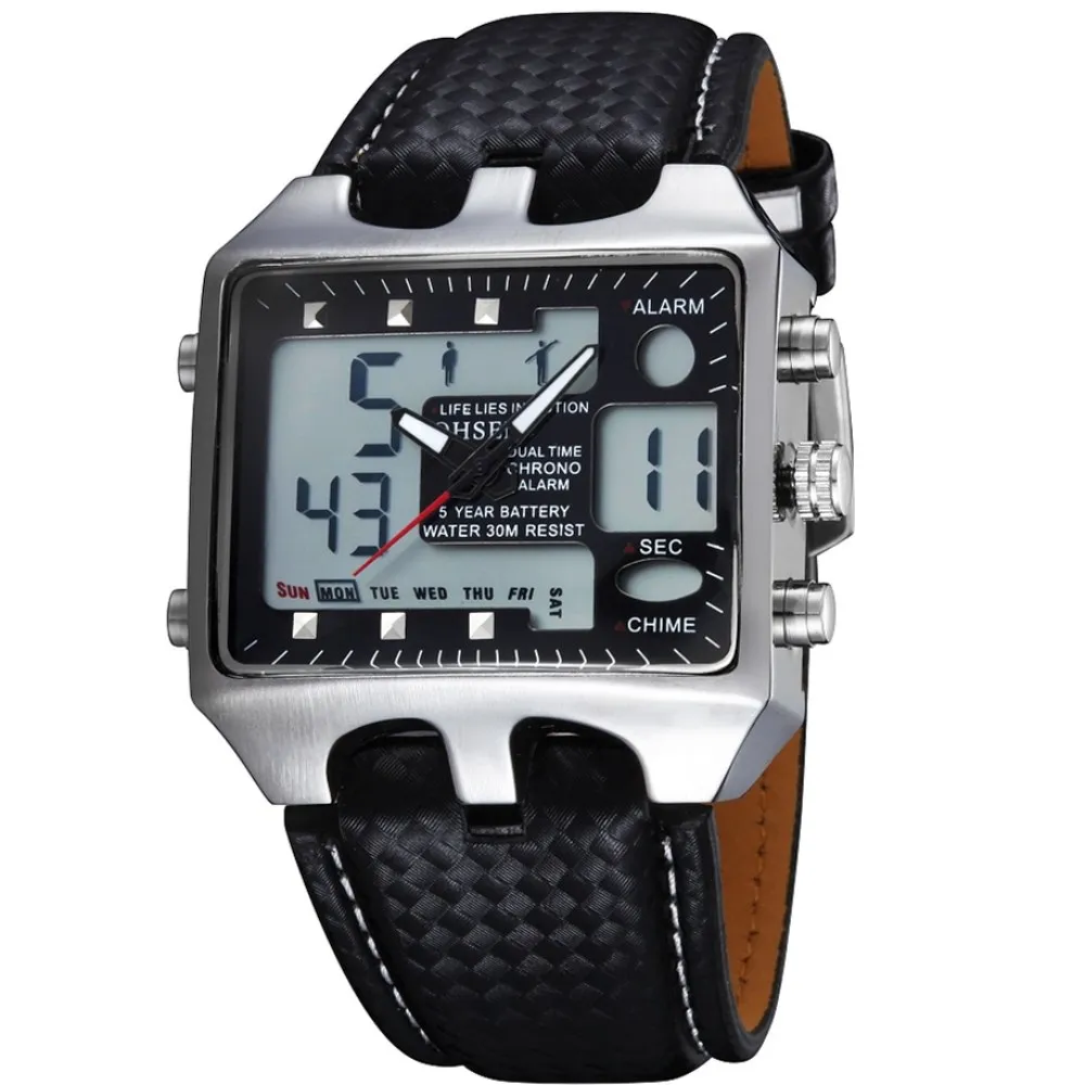 

OHSEN Brand Men's Watch Fashion Sport Watches Genuine Leather Men Watches Stopwatch Chronograph Waterproof Men clock Wristwatch