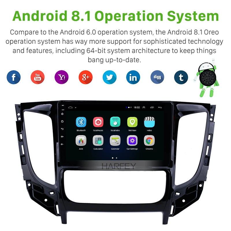 Harfey 9 дюймов Android 1 Bluetooth радио для Mitsubishi TRITON 2015 Авто A/C с GPS навигацией USB поддержка