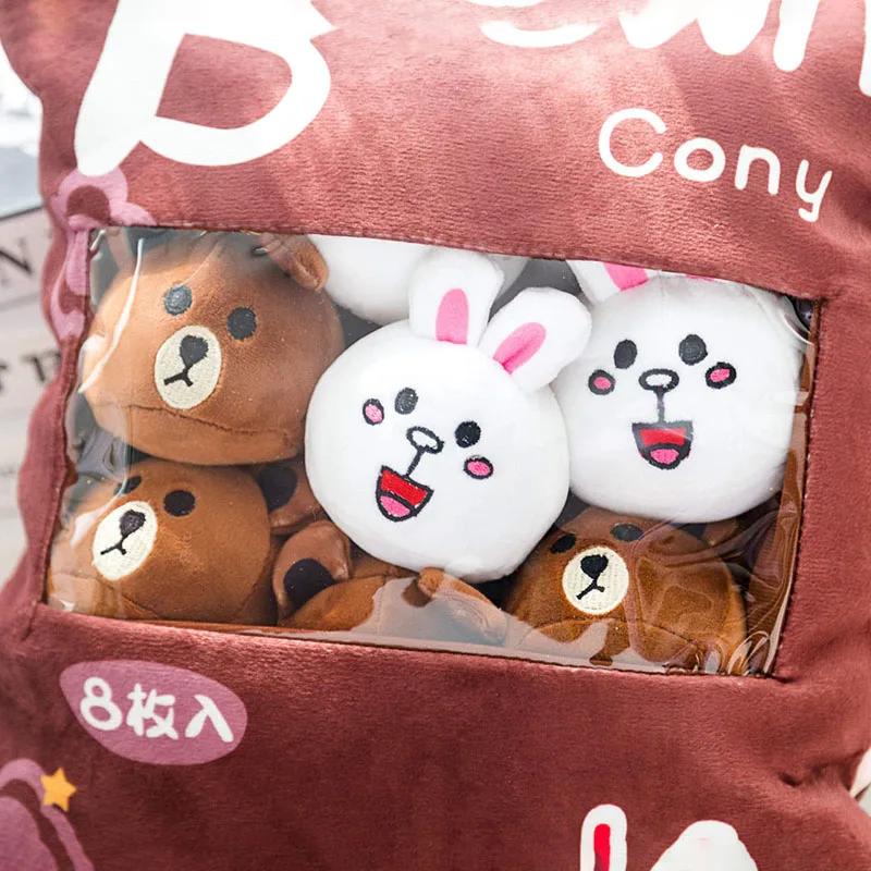 8pcs/lot Cute Animal Brown Cony Bag Plush Doll Stuffed Bunny Candy Pudding Cushion/Pillow Kids/Girl Birthday Gifts |