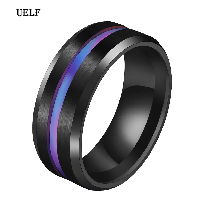 Мужские кольца из нержавеющей стали Uelf горячая Распродажа с канавками черного и