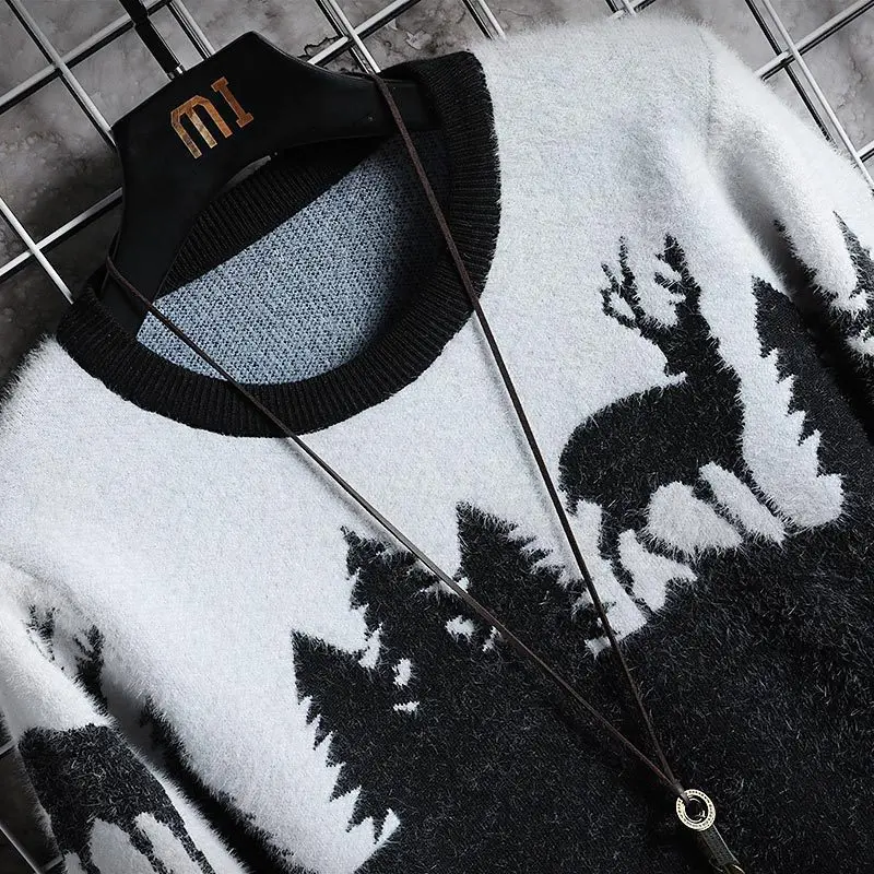 

2020 Autumn Winter Mens Knitted Sweater Casual Christmas Tree Deer Pullover Vintage black Gray Slim Fit Sweaters Male Clothes