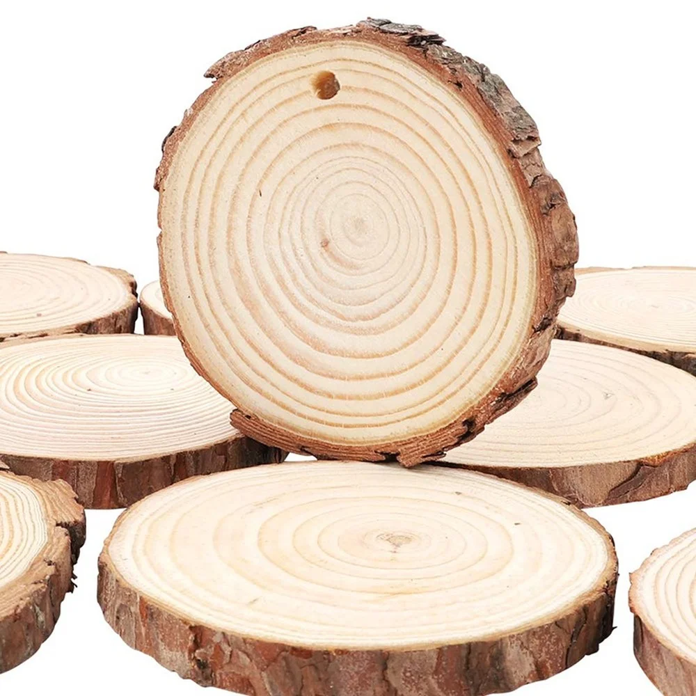 

5pcs Assorted Size Unfinished Natural Round Wood Slices Circles With Tree Bark Log Discs For DIY Crafts Wedding Party Decoration