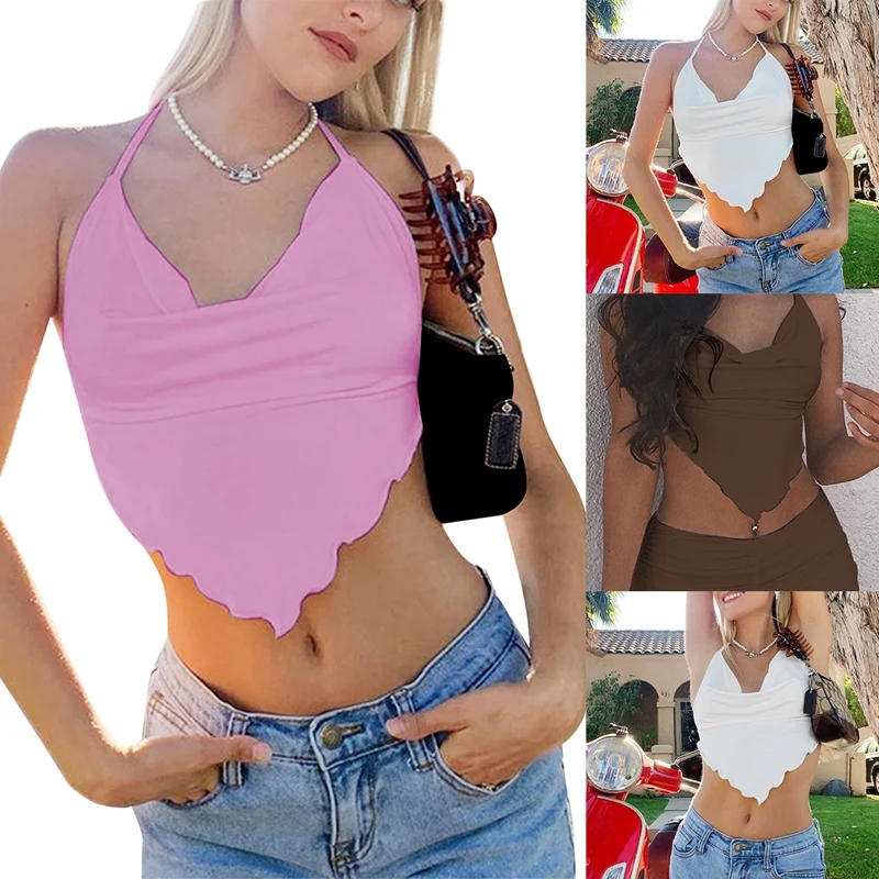 

Женский модный пикантный плиссированный облегающий жилет с лямкой на шее без бретелек