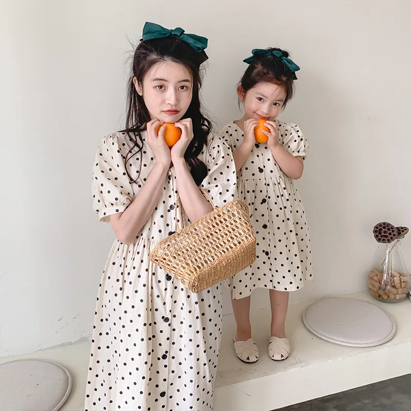 

Mom and Daughter Matching Dress Family Matching Clothes Mommy and Me Chiffon Polka Dot High Waist Doll Dresses Family Look