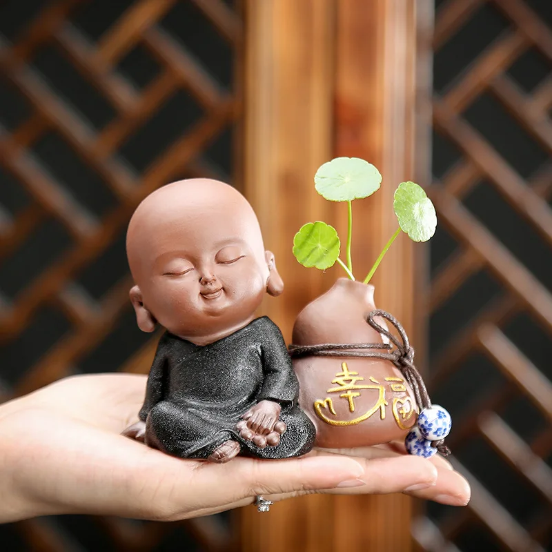 

Ceramic small monk vase inviting wealth Tea pets tea tray ornaments Chinese home decoration figures potted flowers
