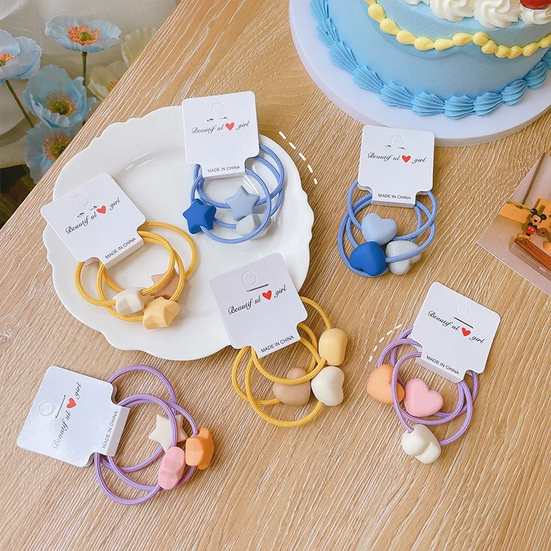 

3 PCS/Set Star Love-heart Rubber Bands Candy Color High Elastic Hair Bands Ropes Women Girl Hair Accessories for Ponytail Holder