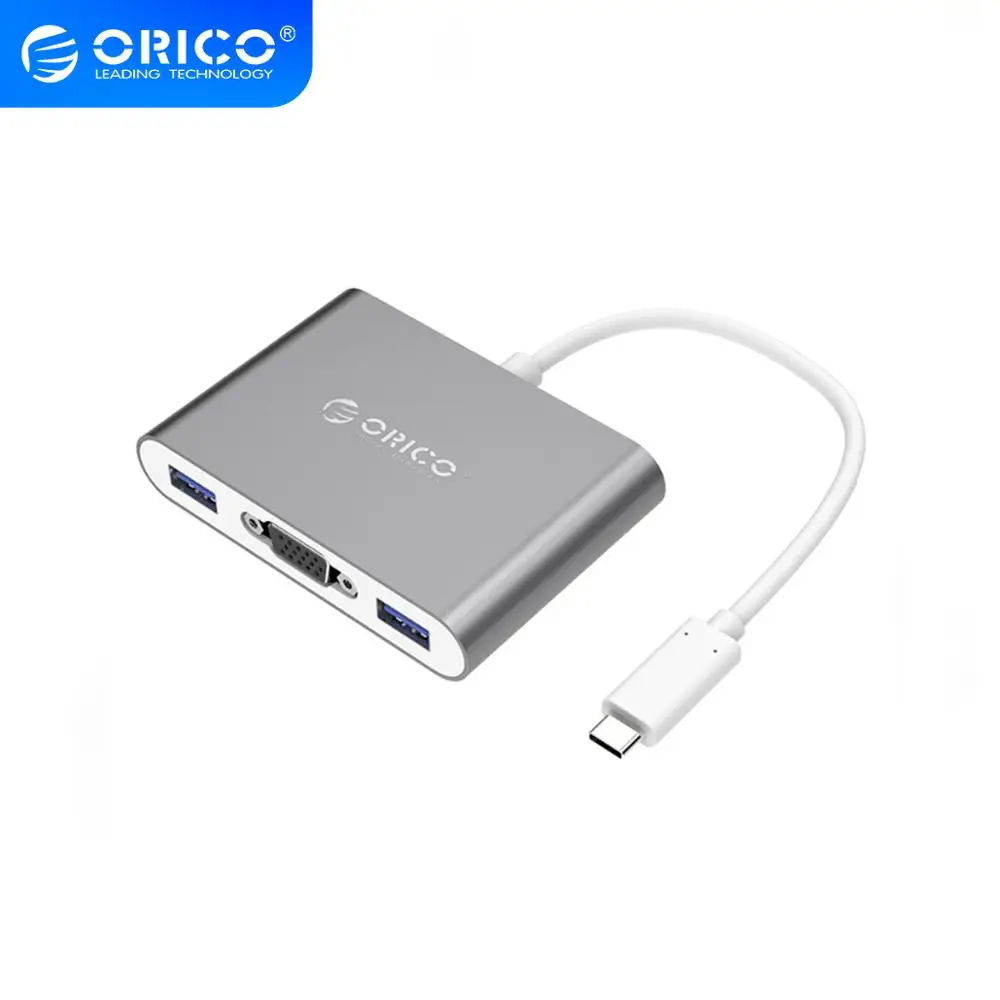 Алюминиевый хаб ORICO RCV3A с type-C в VGA/type-C/type-A конвертер USB3.1 Gen1 5 Гбит/с 3 портами USB3.0 для