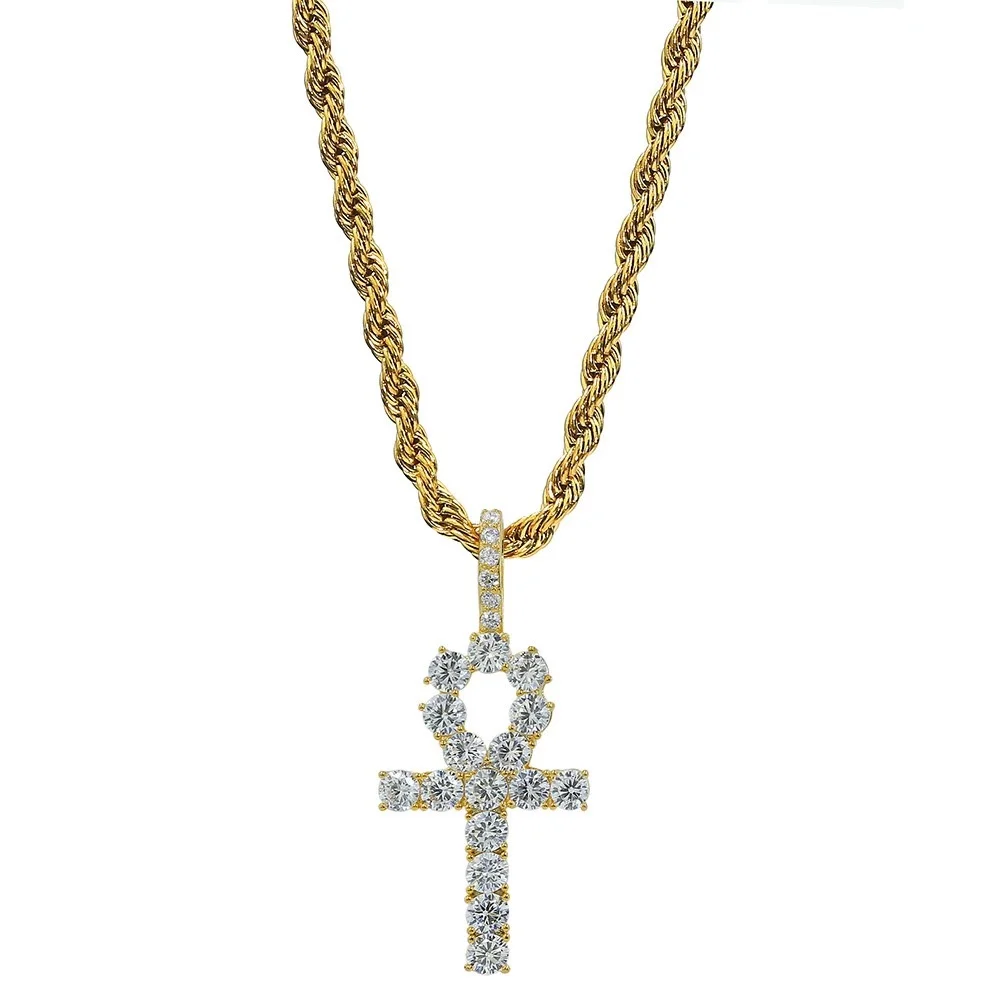 

micro pave cz iced out ankh pendant necklace