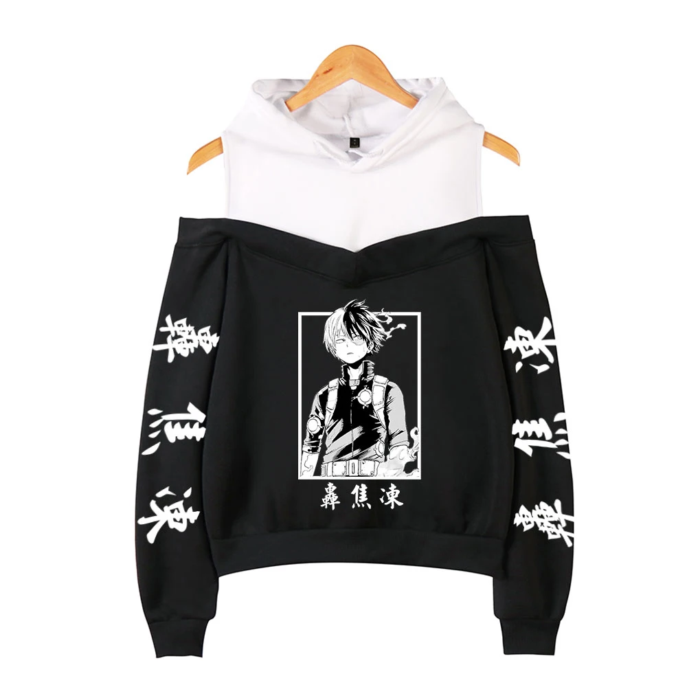

My Hero Academia Hoodies Female Off Shoulder Sweatshirt Women's Pullover Harajuku Streetwear Shoto Todoroki Anime Clothes