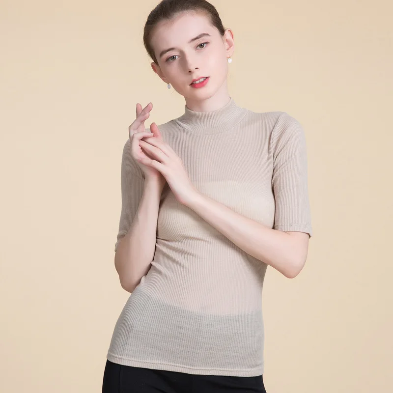 

2019 Spring New Style 100% Pure Wool Sweater Women's Luxury Short Sleeve T-shirt
