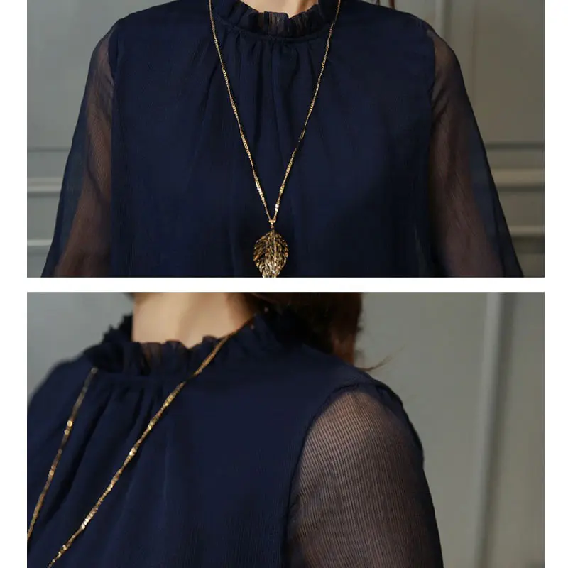 

Chiffon Blouse New Women Tops Long Sleeve Stand Neck Work Wear Shirts Elegant Lady Casual Blouses women's blusas Plus size