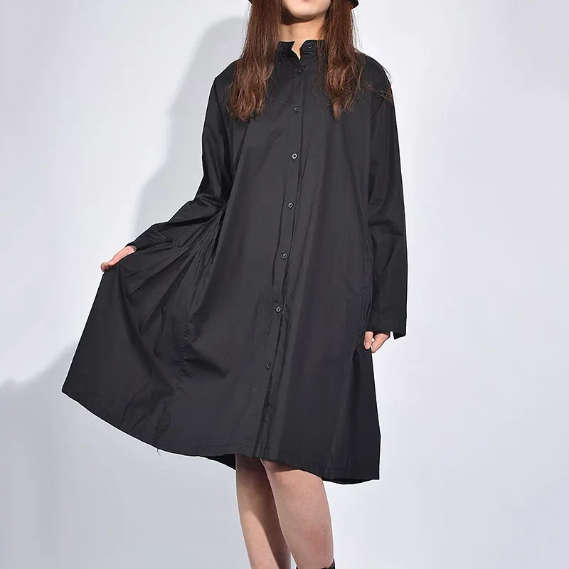 Женское платье с длинным рукавом XITAO однотонное Повседневное до колена карманами