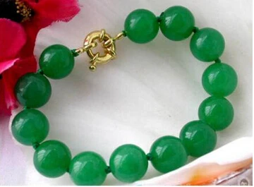 822 натуральный круглый зеленый нефритовый бусина жесткий браслет 12 мм | Украшения