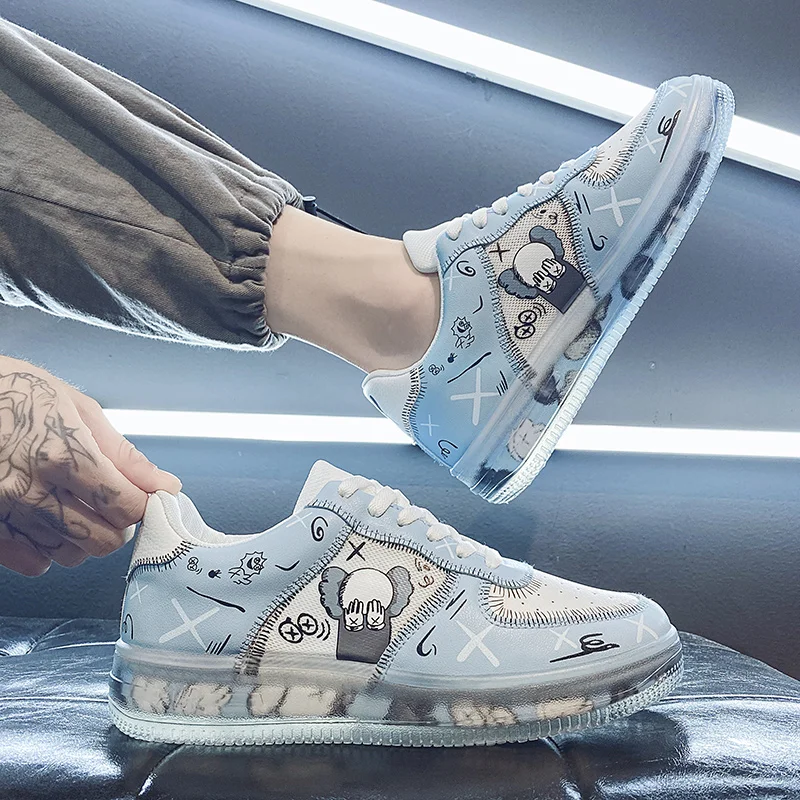 

Sesame Street Shoes Men Sneakers Leather Rubber Outdoor Low Top Shoes Couples Casual Lace Up Popcorn Soles Zapatillas Mujer