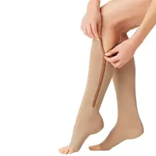 Medias de compresión con cremallera para hombre y mujer, medias hasta la rodilla de nailon, Unisex, elásticas, de presión, con punta abierta