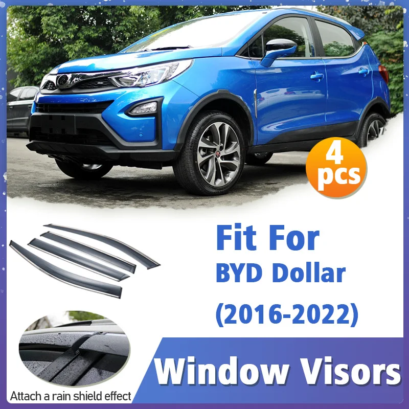 Window Visor Guard for BYD Dollar 2016-2022  4pcs Vent Cover Trim Awnings Shelters Protection Sun Rain Deflector Auto Accessorie