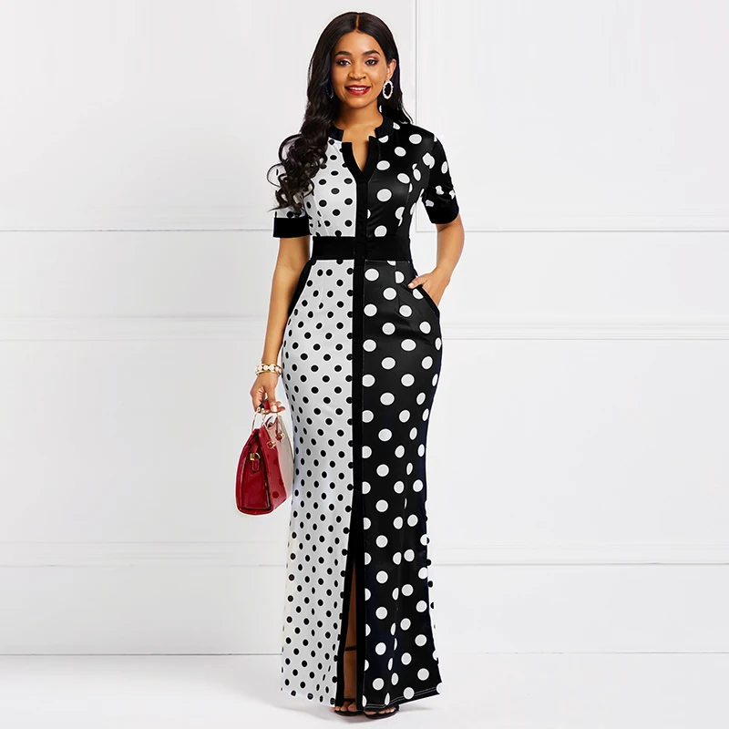 Sisjuly Vintage Bodycon Dress Женщины Длинные Черный Белый Горошек Бандаж Сплит Тощий Офис Леди Элегантный Партия Сексуальные Платья Макси