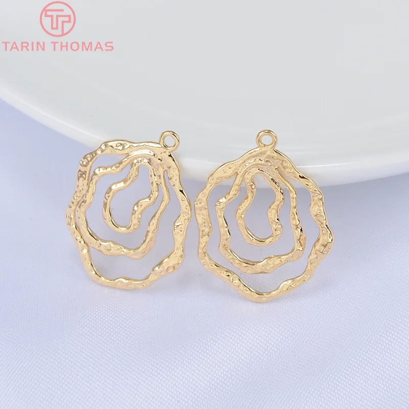 

(977)6PCS 30x24MM 24K Gold Color Plated Brass Annual Rings Charms Pendants High Quality Jewelry Accessories
