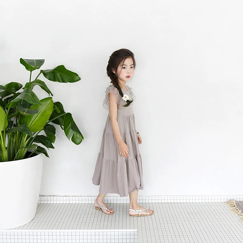 Детское хлопковое платье для девочек летнее Лоскутное Платье макси с летящим