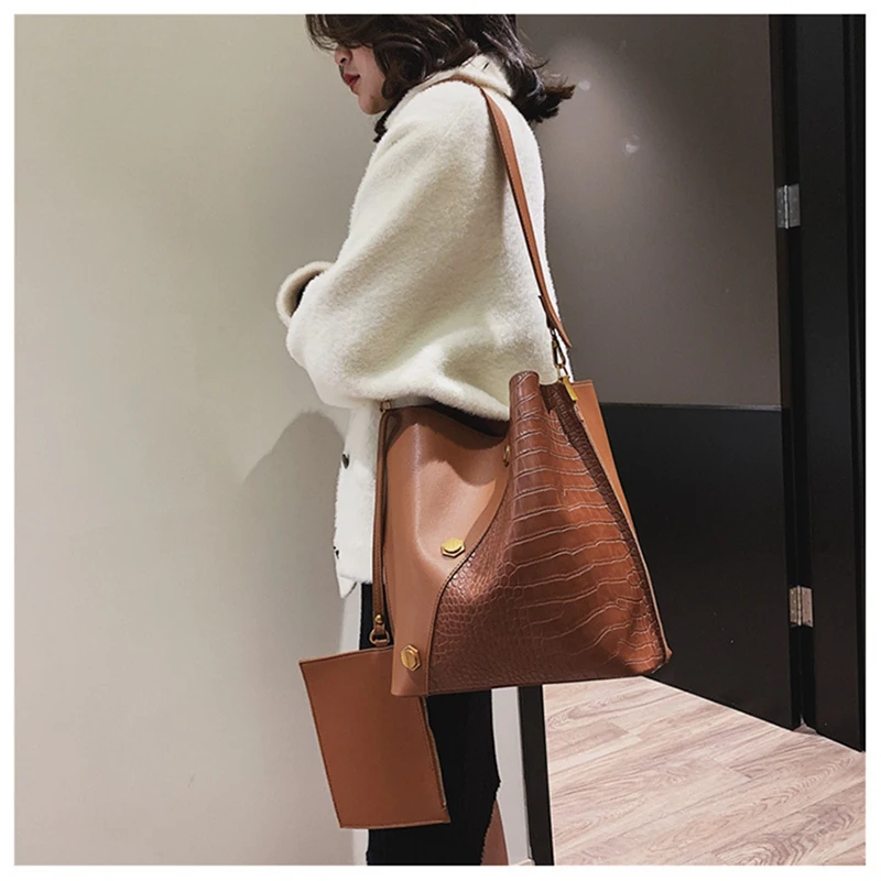 2 в 1 сумки мешки с широким ремешком женские кожаные повседневные тоуты через