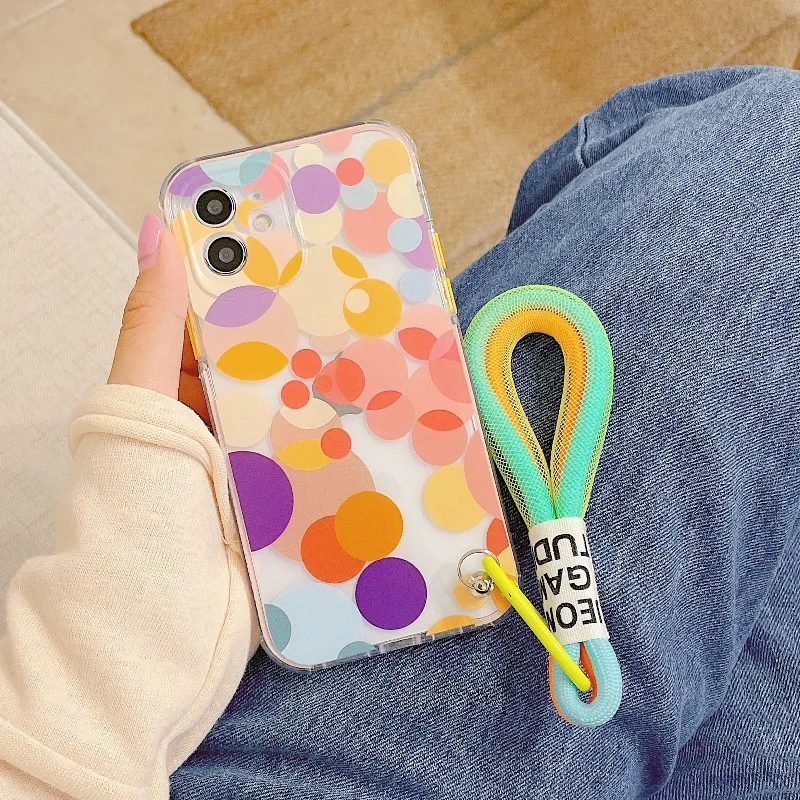 

sumkeymi Cute Graffiti Love Heart Flowers Phone Case For iphone 13 11 12 Pro X XS Max XR 7 8 Plus Soft TPU Hand Strap Shell