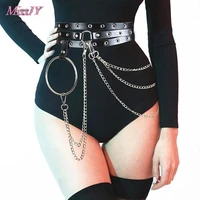 1pc unisex female leather skirt belts punk gothic rock harness waist metal chain body bondage hollow belt accessories for lady
