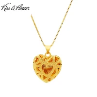 kissflower pd87 fine jewelry wholesale fashion woman bride birthday wedding gift hollow heart 24kt gold pendant charm no chain