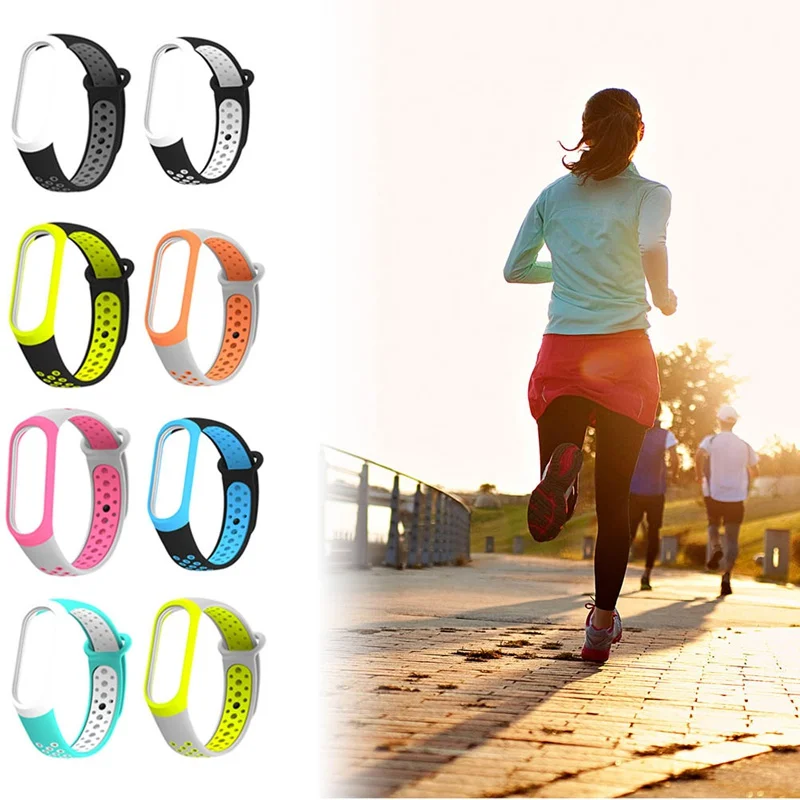 

Breathable Strap For Xiaomi Mi Band 3 4 Smart Watch Wrist M3 M4 Plus Bracelet Sports style two-color wristband 1PC