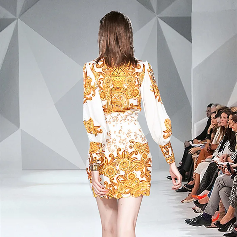 Женский винтажный костюм BLLOCUE подиумный осенний рубашка с золотым принтом +