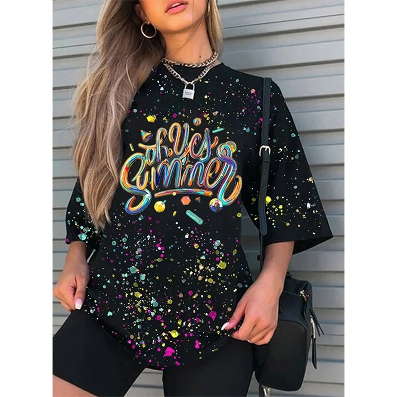 

Letter Print Oversized T-shirt 2021 Korean Fashion Short Sleeve T-shirts Summer Woman Clothes Harajuku Graffiti T Shirt Women