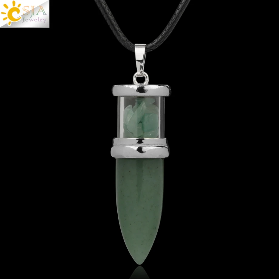Aventurine-Chain CSJA в форме пули подвески из натурального камня розовый кварц Фиолетовый Кристалл ожерелья Желая бутылка конус рейки Маятник для женщин и мужчин G284 - Окраска металла: Aventurine-Chain