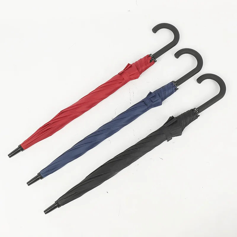 Windproof Double-layer Umbrella Women And Men Double Bone Straight Umbrella With Curved Handle Reinforced Solid Color 8k Busines