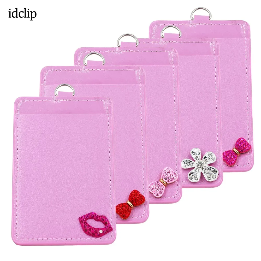 idclip Pink Kiss Leather Badge Card Holder Case ID Badge Bank Credit Card Badge Holder Accessories джинсы kiss pink kiss pink ki011ewaton0